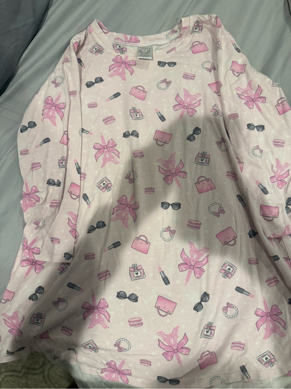 Esme Girls' Pink Long-Sleeve Nightgown with Bow & Accessories Print